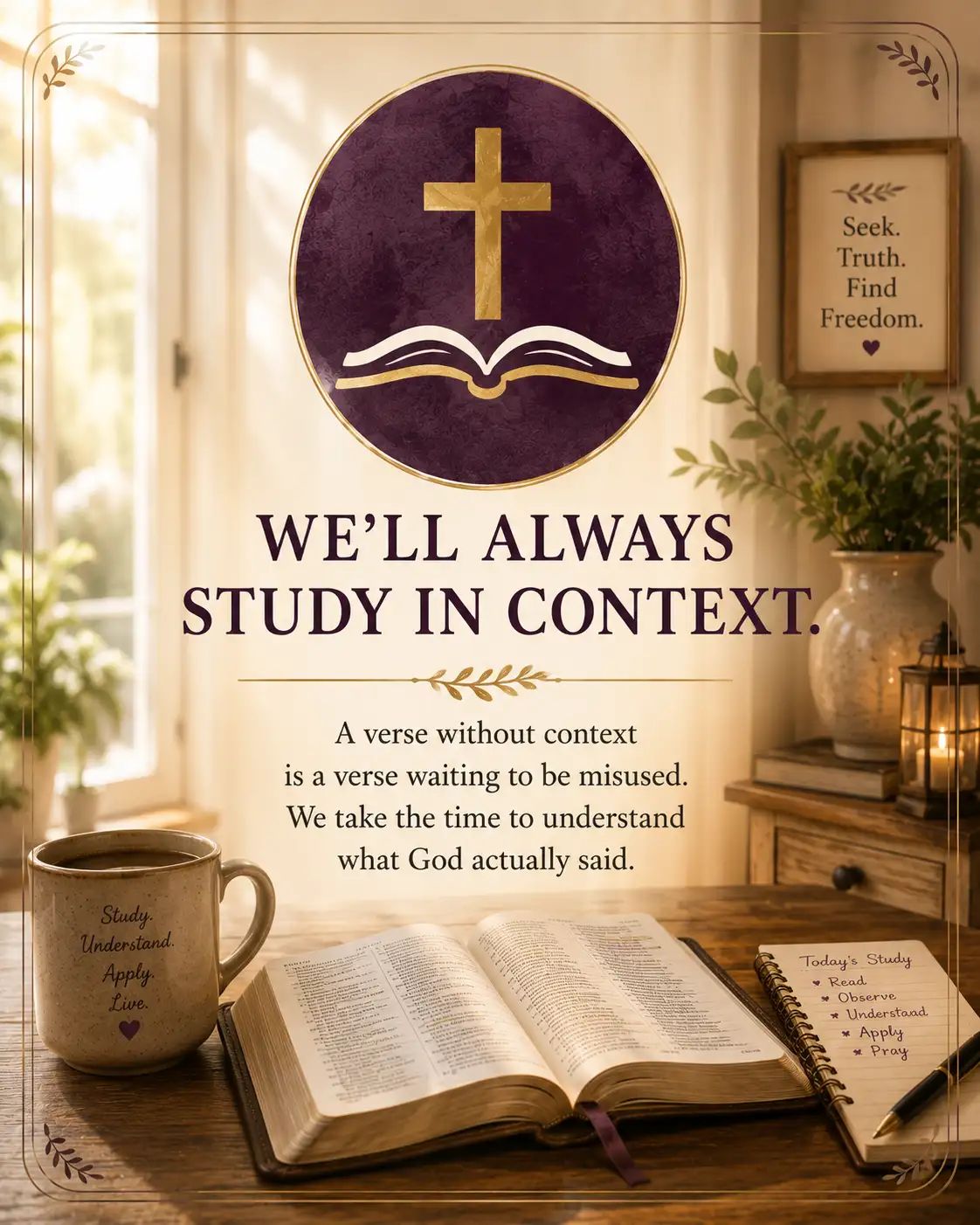 We'll always study in context. A verse without context is a verse waiting to be misused.