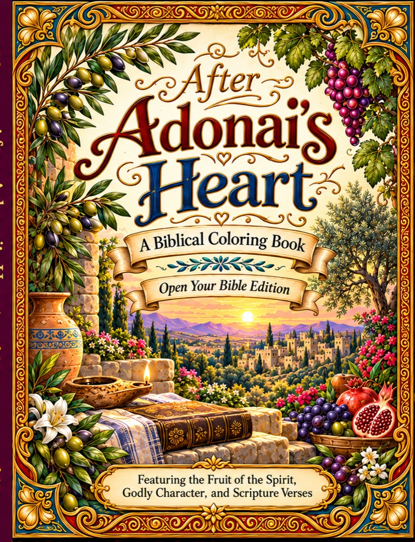 After Adonai’s Heart printable Scripture coloring book cover.