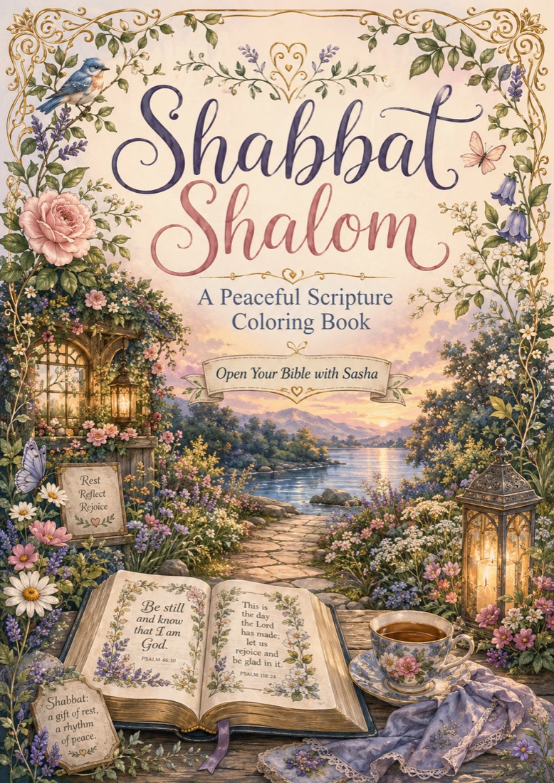 Shabbat Shalom printable Scripture coloring book cover.
