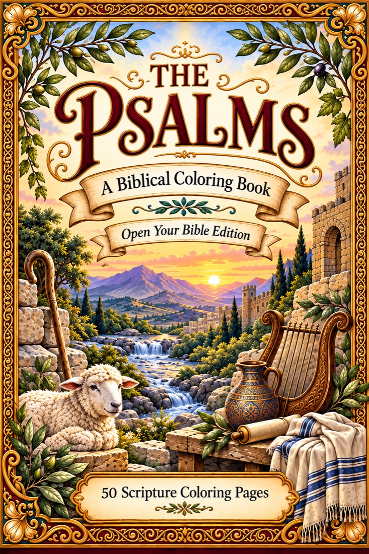 The Psalms printable Scripture coloring book cover.